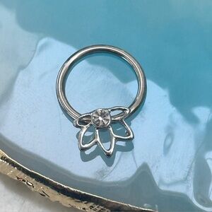 Lotus Flower Clear Gem Captive Bead Ring Septum Piercing Daith Hoop CBR earrings